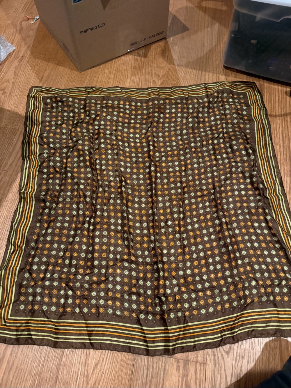 Vintage brown silk geometric print scarf